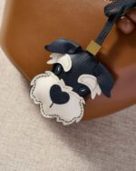 Handmade Leather Schnauzer Head Charm (Gray & Beige with Heart Nose) - Image 2