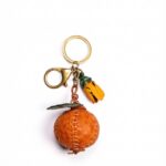 Handmade Leather Persimmon & Flower Charm with Leaf Detail