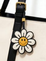 Handmade Leather Smiley Daisy Charm (White Petals with Black Outline) - Image 2
