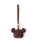 Handmade Leather Teddy Bear Head Charm (Brown with Gold Accent)