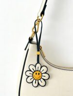 Handmade Leather Smiley Daisy Charm (White Petals with Black Outline) - Image 3