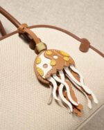 Handmade Leather Jellyfish Charm (Brown with Yellow Dots) - Image 2