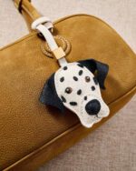 Handmade Leather Dalmatian Head Charm (Black & White with Gold Accent) - Image 2