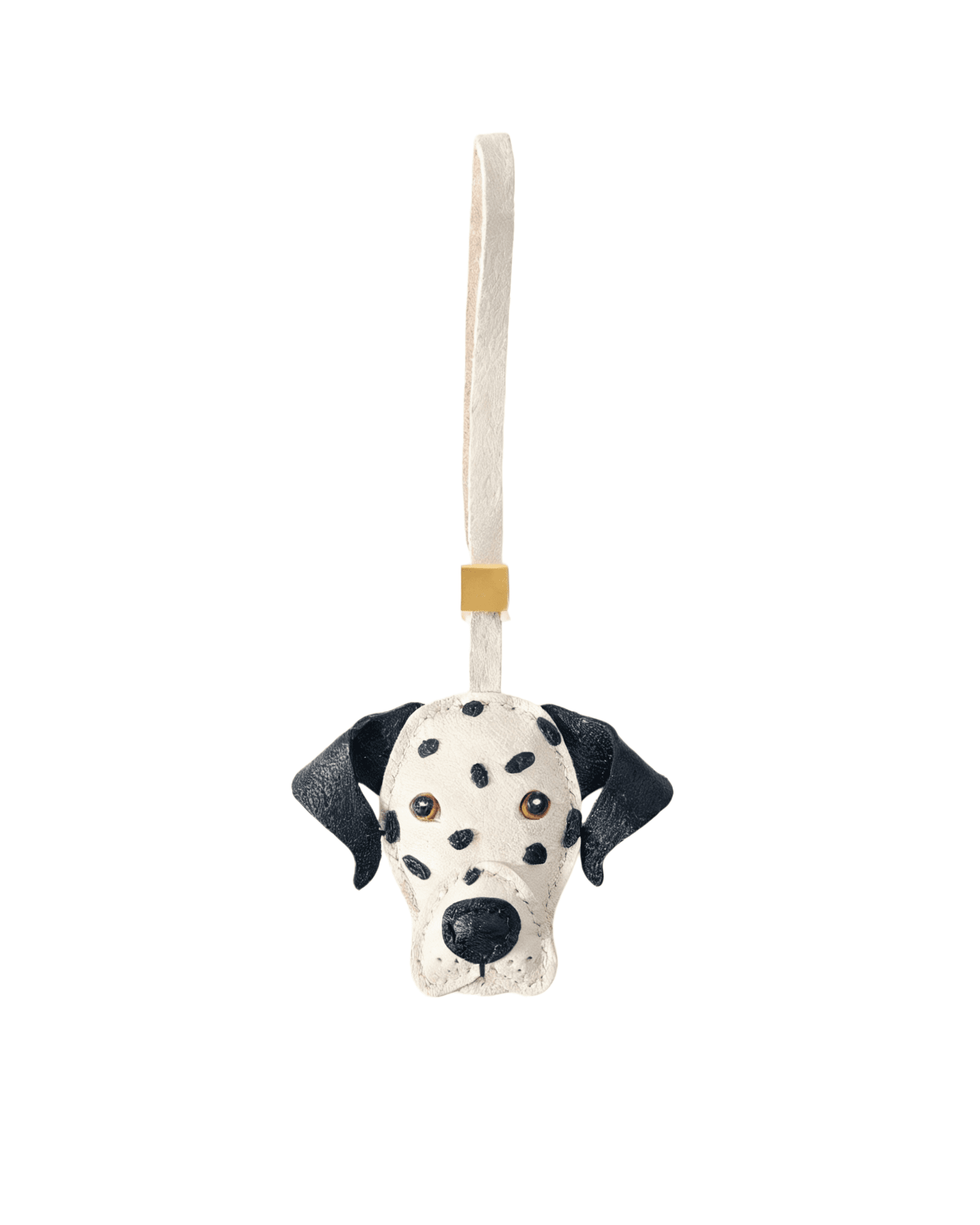 116_副本 Handmade Leather Dalmatian Head Charm (Black & White with Gold Accent) - Image 1