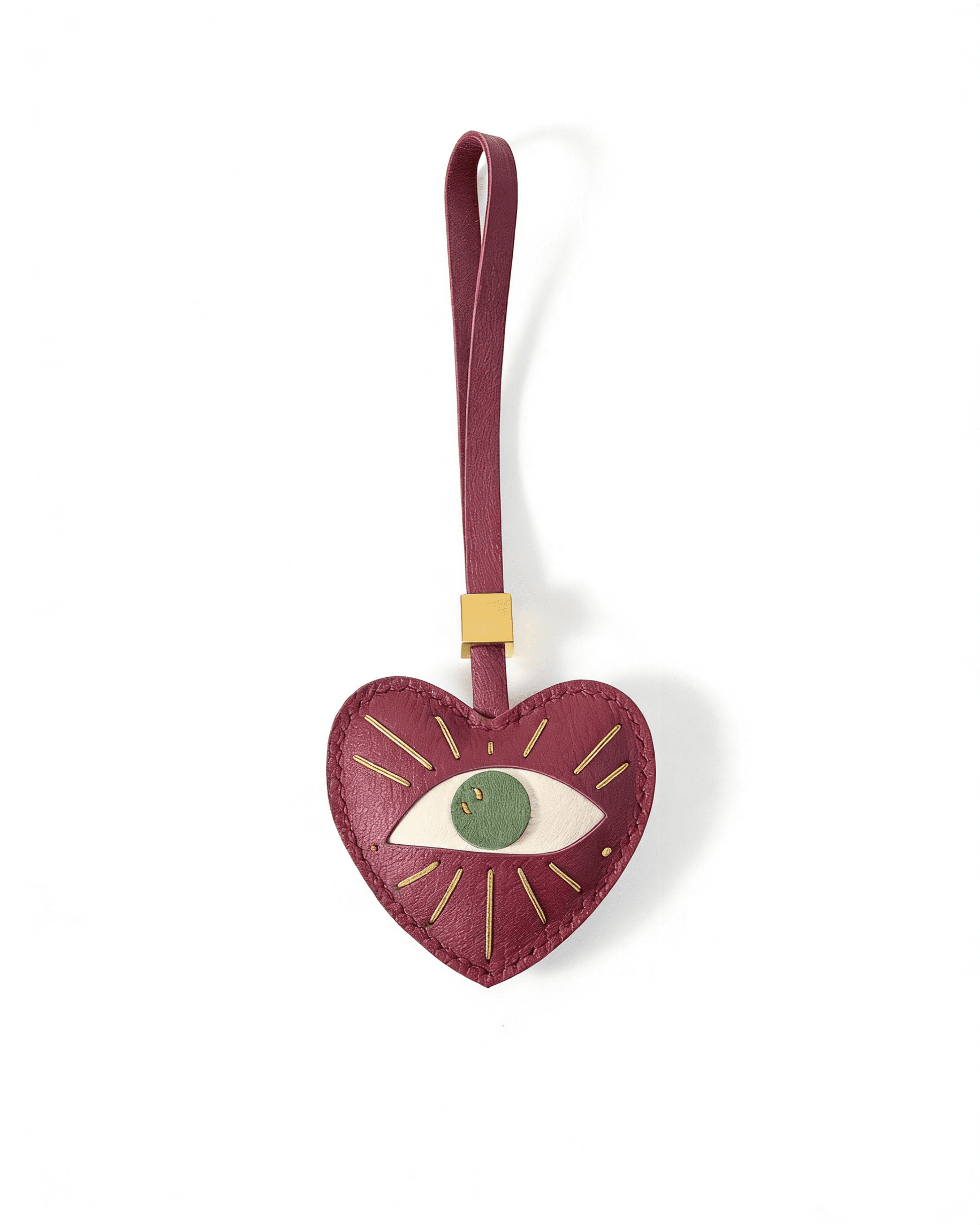 117 Handmade Leather Evil Eye Heart Charm (Burgundy with Gold Accent) - Image 1