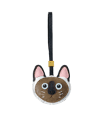 Handmade Leather Siamese Cat Head Charm (Brown & White with Gold Accent)