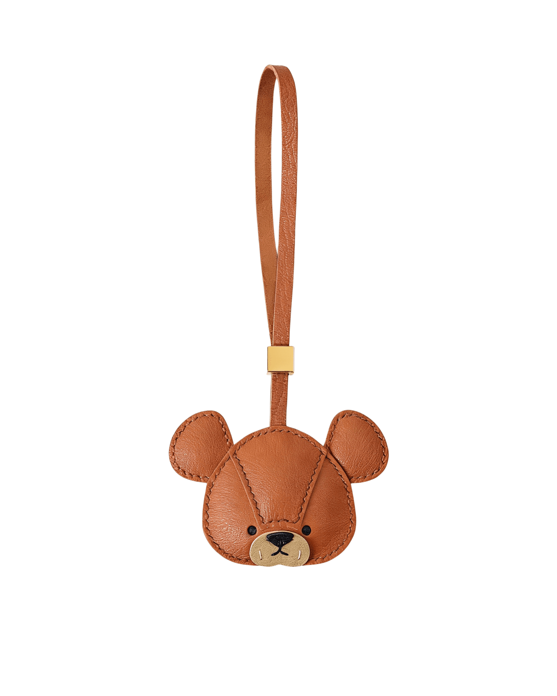 119_副本 Handmade Leather Teddy Bear Head Charm (Tan with Gold Accent) - Image 1
