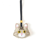 Handmade Leather Tabby Cat Head Charm (Light Gray with Gold Accent)