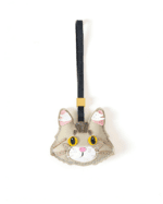 Handmade Leather Tabby Cat Head Charm (Light Gray with Gold Accent)