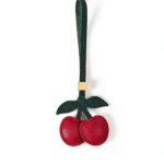 Handmade Leather Double Cherry Charm (Red with Green Leaves & Gold Accent)