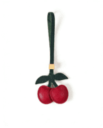 Handmade Leather Double Cherry Charm (Red with Green Leaves & Gold Accent)
