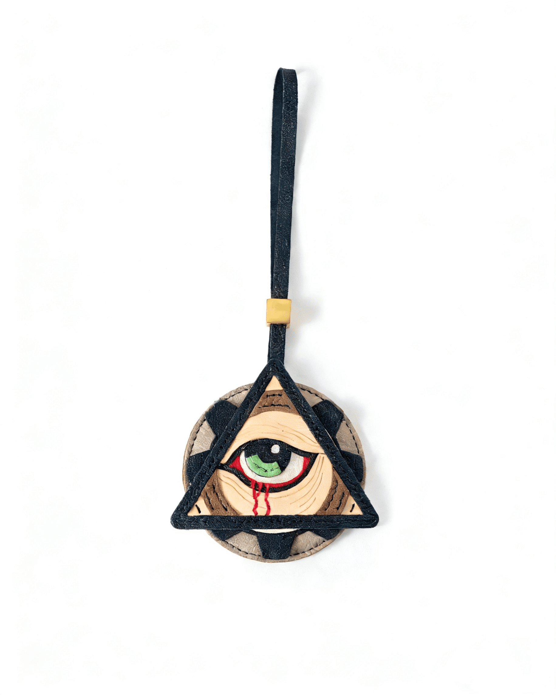 122 Handmade Leather All-Seeing Eye Charm (Triangle with Blood Accent) - Image 1
