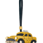 Handmade Leather Vintage Taxi Charm (Yellow with Black Accent)