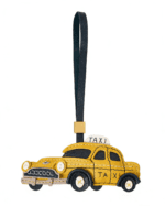 Handmade Leather Vintage Taxi Charm (Yellow with Black Accent)