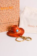 Handmade Leather Cowboy Hat Charm (Turquoise Accent Western Hat) - Image 2