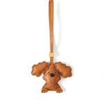 Handmade Leather Big-Ear Teddy Dog Charm (Tan with Gold Accent)