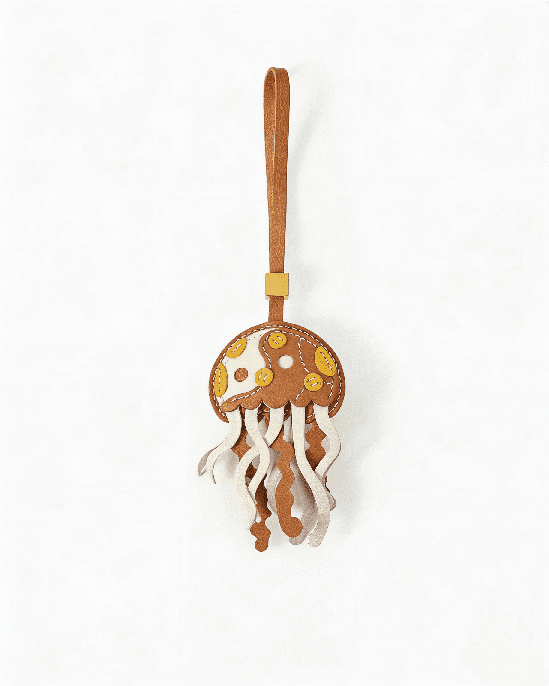 135 Handmade Leather Jellyfish Charm (Brown with Yellow Dots) - Image 1