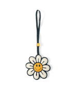 Handmade Leather Smiley Daisy Charm (White Petals with Black Outline)