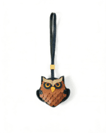 Handmade Leather Owl Charm (Black & Brown Scaled Feather Version)