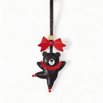 Handmade Leather Ballet Black Bear Charm (Red Ruffle Version)
