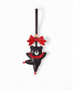 Handmade Leather Ballet Black Bear Charm (Red Ruffle Version)