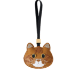 Handmade Leather Orange Tabby Cat Head Charm (Brown Striped Version)