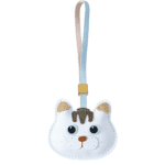 Handmade Leather Gray-Striped Cat Head Charm (White with Brown Tuft Version)