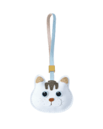 Handmade Leather Gray-Striped Cat Head Charm (White with Brown Tuft Version)