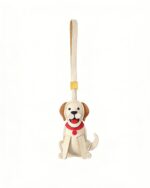 Handmade Leather Smiling Saint Bernard Dog Charm (Beige with Brown Ears & Red Collar Version)
