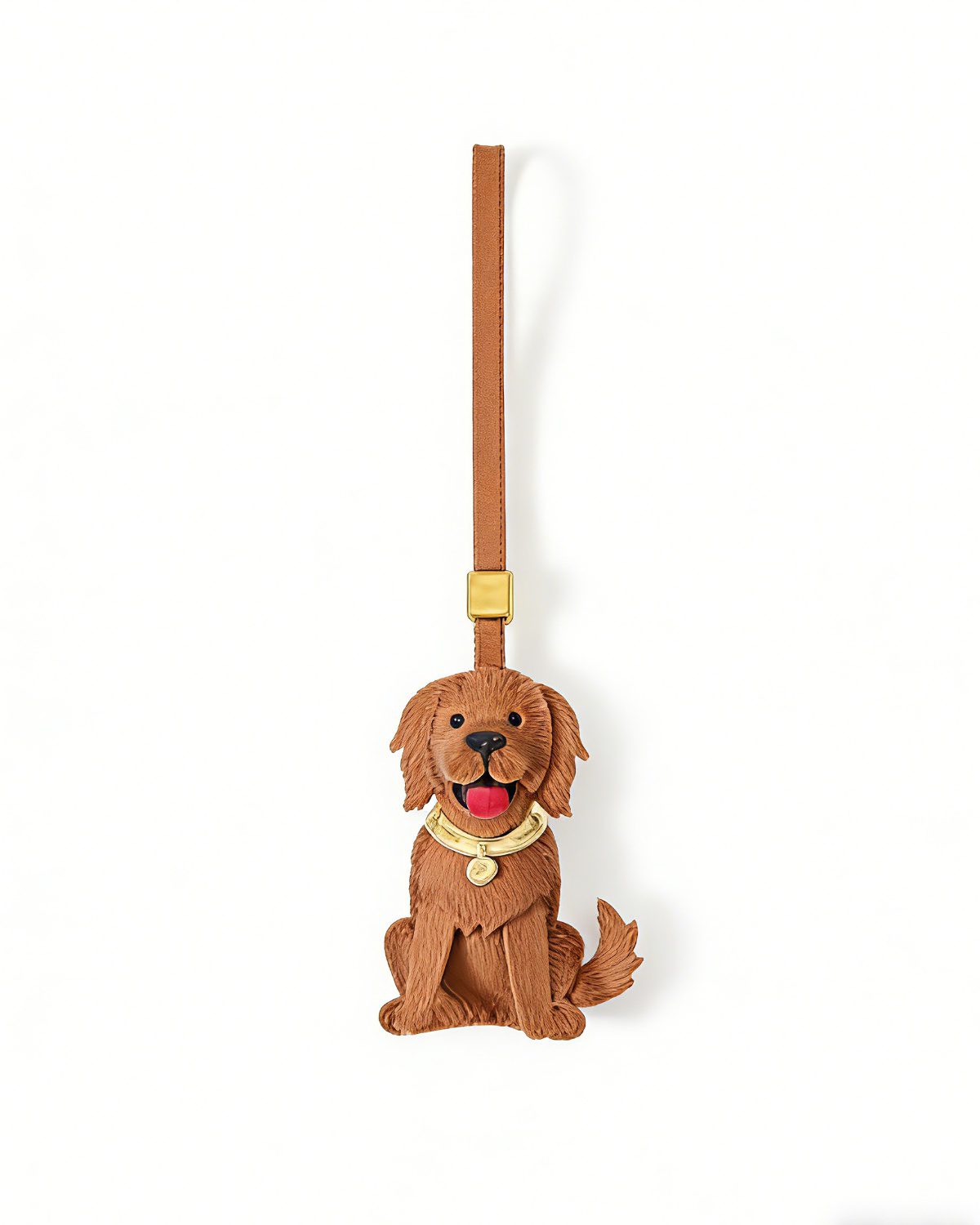 158 Handmade Leather Golden Retriever Charm (Tan with Gold Collar) - Image 1