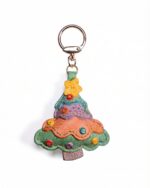 Handmade Leather Christmas Tree Charm with Colorful Ornament Detail
