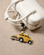 Handmade Leather Vintage Taxi Charm (Yellow with Black Accent) - Image 2