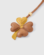 Handmade Leather Four-Leaf Clover Charm (Yellow & Brown with Gold Accent) - Image 2