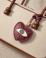 Handmade Leather Evil Eye Heart Charm (Burgundy with Gold Accent) - Image 2