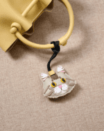 Handmade Leather Tabby Cat Head Charm (Light Gray with Gold Accent) - Image 2