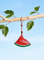 Handmade Leather Watermelon Slice Charm (Smiley Bite Watermelon) - Image 2