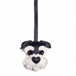 Handmade Leather Schnauzer Head Charm (Elegant Black Gentleman with Satin Ribbon)