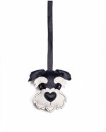 Handmade Leather Schnauzer Head Charm (Elegant Black Gentleman with Satin Ribbon)