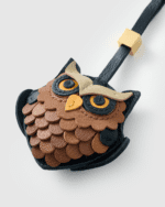 Handmade Leather Owl Charm (Black & Brown Scaled Feather Version) - Image 4