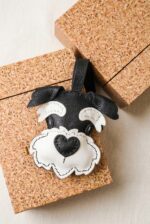 Handmade Leather Schnauzer Head Charm (Elegant Black Gentleman with Satin Ribbon) - Image 2