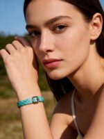 Handmade Braided Leather Bracelet (Mint Boho Cuff) - Image 2