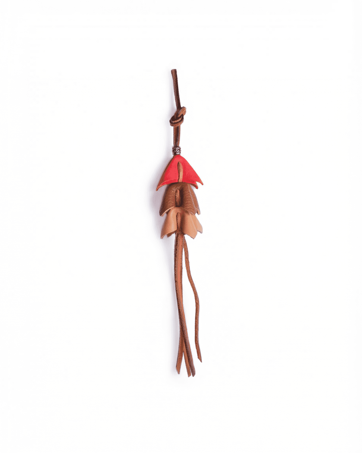 3 Handmade Leather Bellflower Charm with Layered Petal & Tassel Detail - Image 1