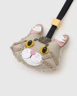 Handmade Leather Tabby Cat Head Charm (Light Gray with Gold Accent) - Image 3