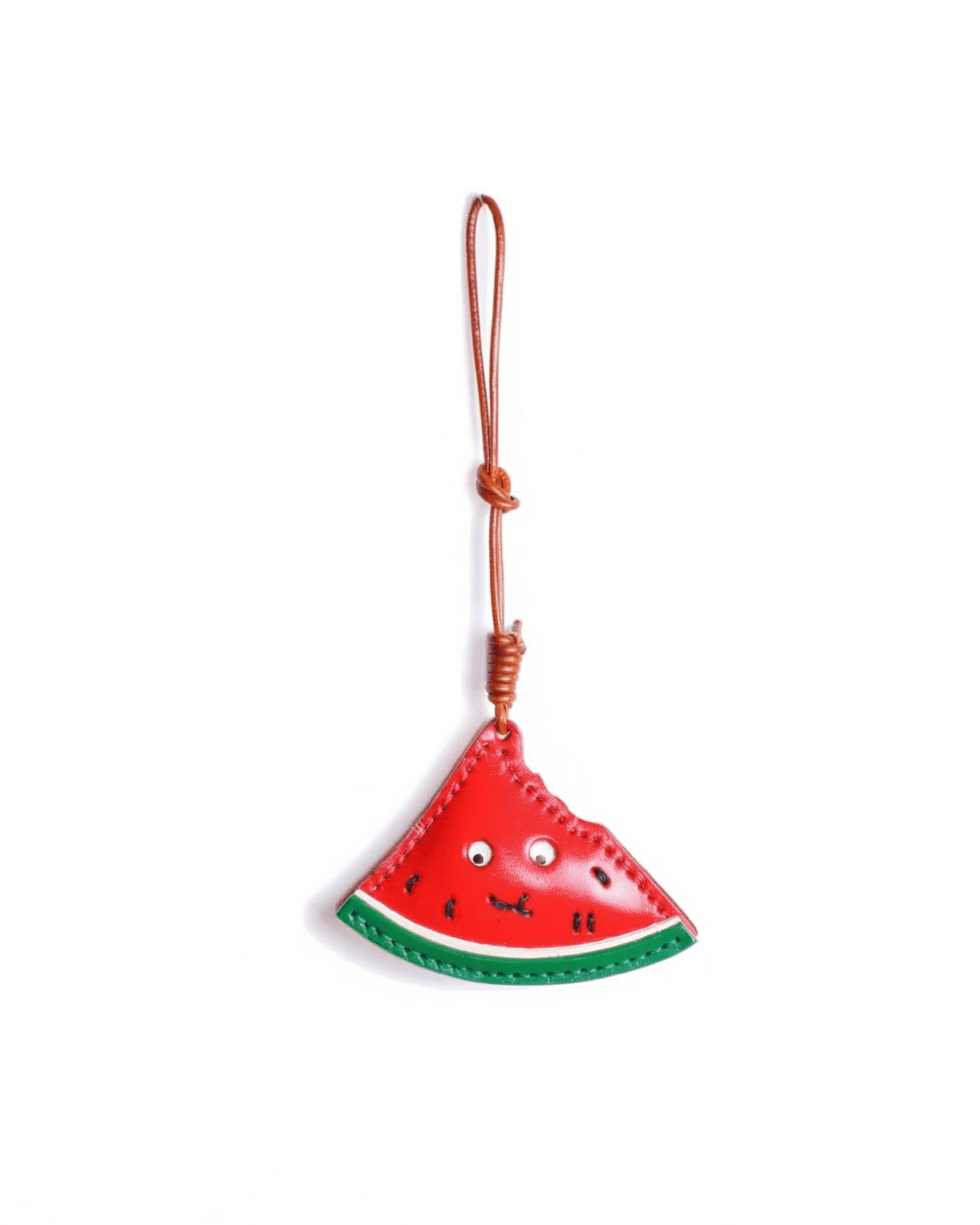 33 Handmade Leather Watermelon Slice Charm (Smiley Bite Watermelon) - Image 1