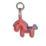 Handmade Leather Lucky Pony Charm (Pink Heart Tail Pony with Cross Stitch Saddle)