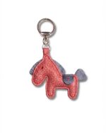 Handmade Leather Lucky Pony Charm (Pink Heart Tail Pony with Cross Stitch Saddle)