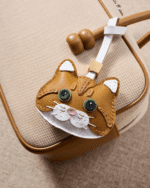 Handmade Leather Long-Haired Orange Cat Head Charm (Brown with White Fringe Version) - Image 2
