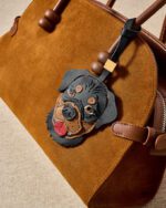 Handmade Leather Rottweiler Head Charm (Black & Tan with Red Tongue) - Image 2