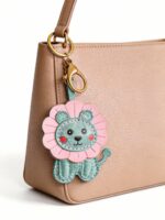 Handmade Leather Mint Lion Charm (Pink Flower-Mane Lion) - Image 2