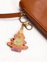 Handmade Leather Christmas Tree Charm with Cat Face & Star Detail - Image 2